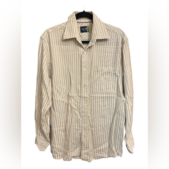 Indigo Palms Denim Co. Men’s Shirt Sz M Long Sleeve Striped Button up Tan/White - Picture 2 of 14